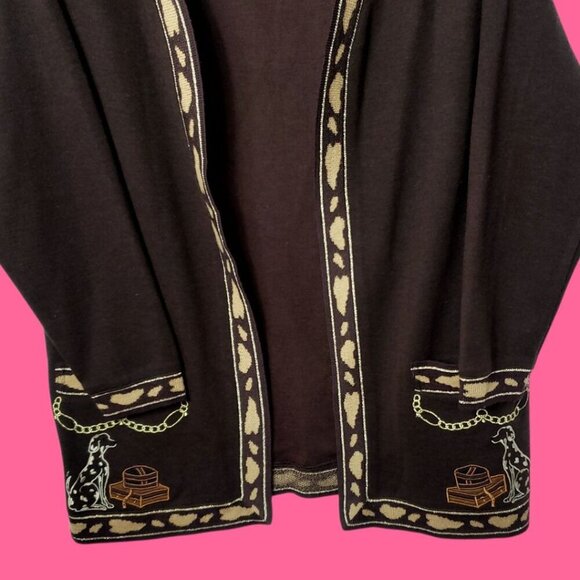 Vintage Brown Open-Front Cardigan With Dog & Chain Embroidery Size 40eu Medium - Picture 9 of 11